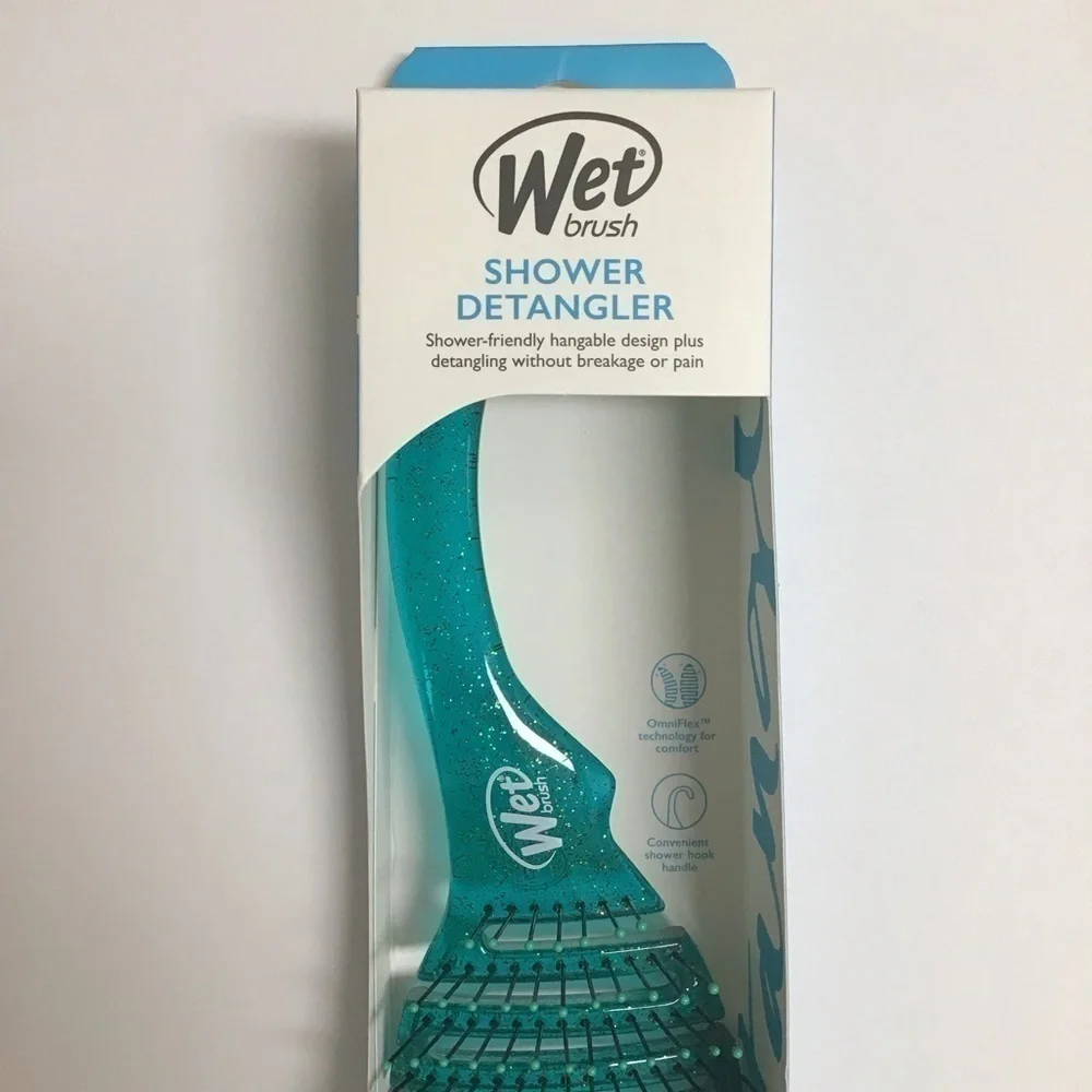 Wet Brush Shower Detangler GREEN GLITTER IntelliFlex Bristles Hanger Beach NEW